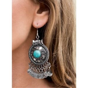 Faux Turquoise Silver Tone Earrings
